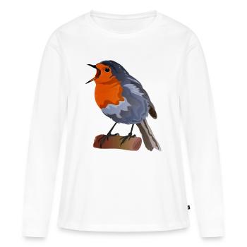 Illustration du merle sur textile - T-shirt manches longues Premium bio Femme - blanc - Devant - Julia (174cm)