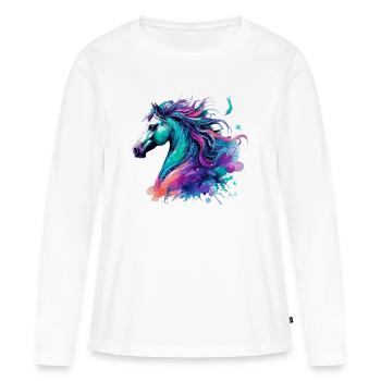 Cheval - T-shirt manches longues Premium bio Femme - blanc - Devant - Julia (174cm)
