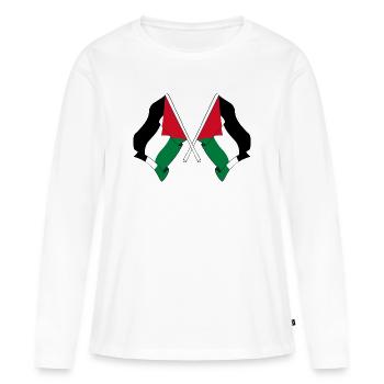 Deux drapeaux palestiniens croisés - T-shirt manches longues Premium bio Femme - blanc - Devant - Julia (174cm)