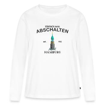 Hamburger Michel, Einfach abschalten, Zeichnung - Frauen Premium Bio Langarmshirt - Weiß - Vorne - Julia (174cm)