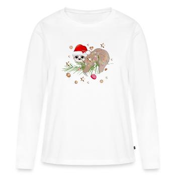 paresseux drôle avec branche de sapin pour Noël - T-shirt manches longues Premium bio Femme - blanc - Devant - Julia (174cm)