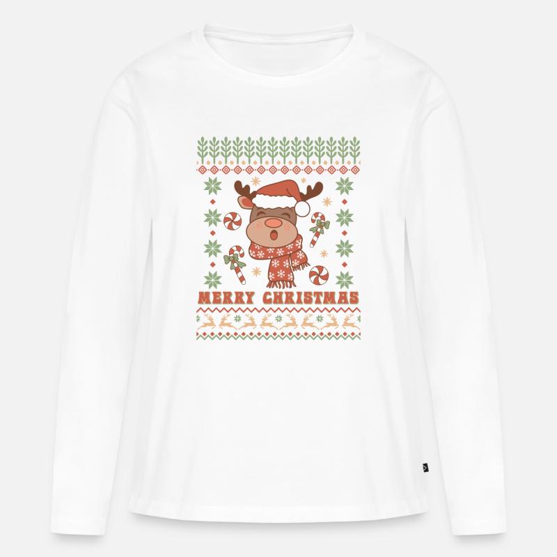 Hässlicher Weihnachtspullover - Frauen Premium Bio Langarmshirt - Weiß