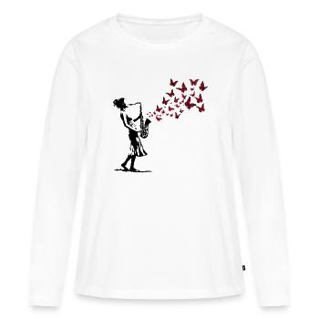 Saxophone Music Butterfly Street Art Style - Women's Premium Organic Long Sleeve Shirt - white - Front - Julia (174cm)