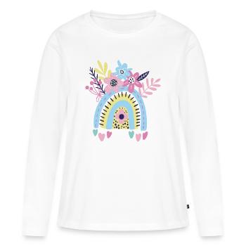 Arc floral arc-en-ciel pastel - T-shirt manches longues Premium bio Femme - blanc - Devant - Julia (174cm)