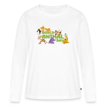 Journée mondiale des animaux Cartoon Tee - T-shirt manches longues Premium bio Femme - blanc - Devant - Julia (174cm)