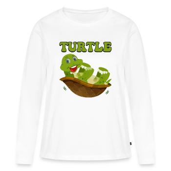 Tortue ludique dans une carapace heureuse - T-shirt manches longues Premium bio Femme - blanc - Devant - Julia (174cm)