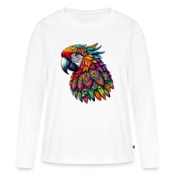 Perroquet décoré de Mandalas - T-shirt manches longues Premium bio Femme - blanc - Devant - Julia (174cm)