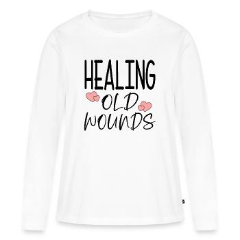 Citation sur la cicatrisation des vieilles blessures - T-shirt manches longues Premium bio Femme - blanc - Devant - Julia (174cm)