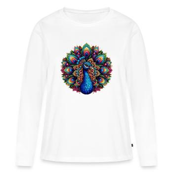 Paon décoré de Mandalas - T-shirt manches longues Premium bio Femme - blanc - Devant - Julia (174cm)