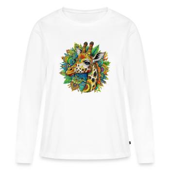 Girafe décorée de Mandalas - T-shirt manches longues Premium bio Femme - blanc - Devant - Julia (174cm)