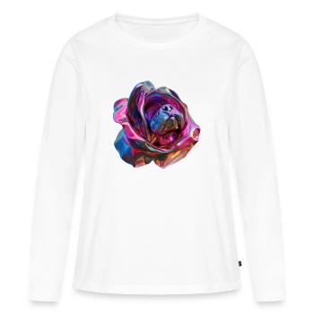 museau de chien dans une rose - T-shirt manches longues Premium bio Femme - blanc - Devant - Julia (174cm)