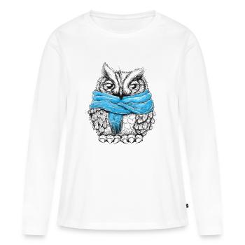 Eule mit Schal - Frauen Premium Bio Langarmshirt - Weiß - Vorne - Julia (174cm)