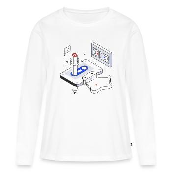 rétro, vintage, cassette audio - T-shirt manches longues Premium bio Femme - blanc - Devant - Julia (174cm)