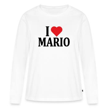 J’aime Mario t-shirt t-shirt idée cadeau - T-shirt manches longues Premium bio Femme - blanc - Devant - Julia (174cm)