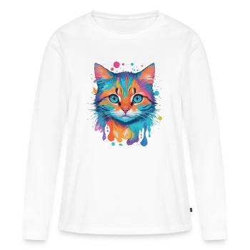 Chat mignon - T-shirt manches longues Premium bio Femme - blanc - Devant - Julia (174cm)