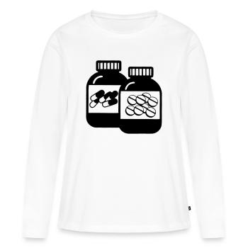 Pots de gélules et de pilules pour la pharmacie - T-shirt manches longues Premium bio Femme - blanc - Devant - Julia (174cm)