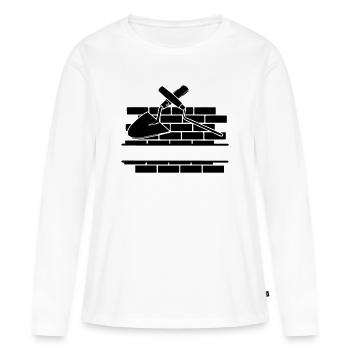 Fugennagel und Kelle mit Wand - Frauen Premium Bio Langarmshirt - Weiß - Vorne - Julia (174cm)