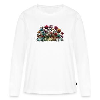 wild und ungezähmt wiesenblumen blume natur - Frauen Premium Bio Langarmshirt - Weiß - Vorne - Julia (174cm)