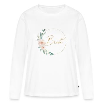 L’équipe de la mariée ! Fleurs, Cercle, Personnalisable - T-shirt manches longues Premium bio Femme - blanc - Devant - Julia (174cm)