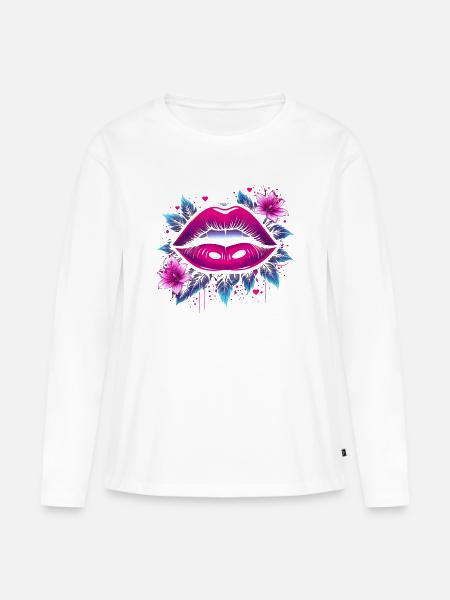 Lippen und Blüten - Frauen Premium Bio Langarmshirt - Weiß