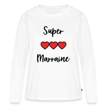 MARRAINE, SUPER MARRAINE - T-shirt manches longues Premium bio Femme - blanc - Devant - Julia (174cm)