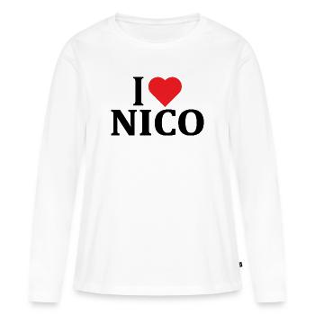 t-shirt I love Nico t-shirt idée cadeau - T-shirt manches longues Premium bio Femme - blanc - Devant - Julia (174cm)