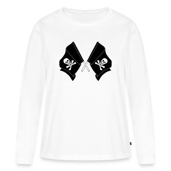 Deux drapeaux croisés de pirates - T-shirt manches longues Premium bio Femme - blanc - Devant - Julia (174cm)