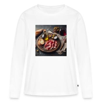 Plateau de jambon - T-shirt manches longues Premium bio Femme - blanc - Devant - Julia (174cm)