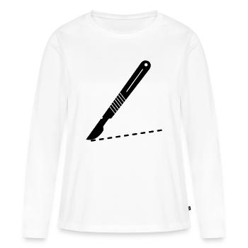 Lames de scalpel avec ligne de coupe - T-shirt manches longues Premium bio Femme - blanc - Devant - Julia (174cm)