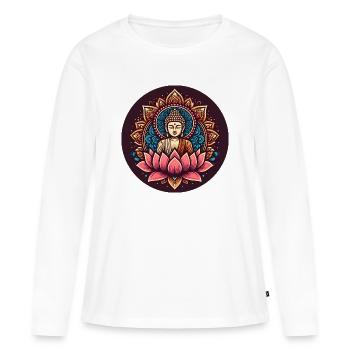 Bouddha de la Paix - T-shirt manches longues Premium bio Femme - blanc - Devant - Julia (174cm)
