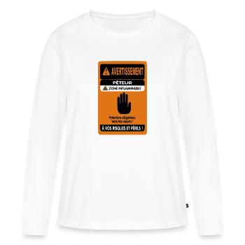 Avertissement Péteur - T-shirt manches longues Premium bio Femme - blanc - Devant - Julia (174cm)