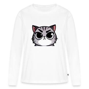 Traits tigrés : le chat expressif - T-shirt manches longues Premium bio Femme - blanc - Devant - Julia (174cm)