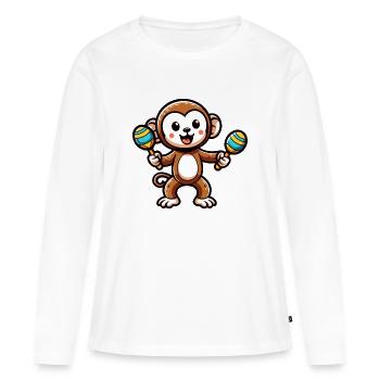 Singe Maraca : le primate musical - T-shirt manches longues Premium bio Femme - blanc - Devant - Julia (174cm)