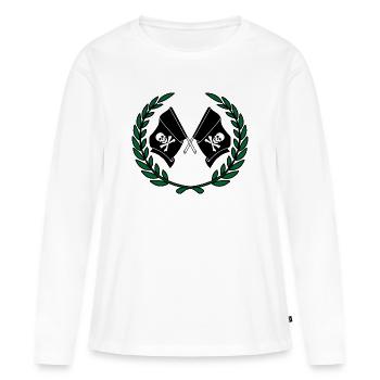 Drapeaux de pirates en couronne de laurier - T-shirt manches longues Premium bio Femme - blanc - Devant - Julia (174cm)