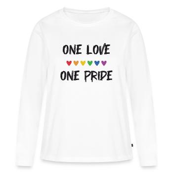 Mois de la fierté LGBT - Un amour, une fierté - T-shirt manches longues Premium bio Femme - blanc - Devant - Julia (174cm)