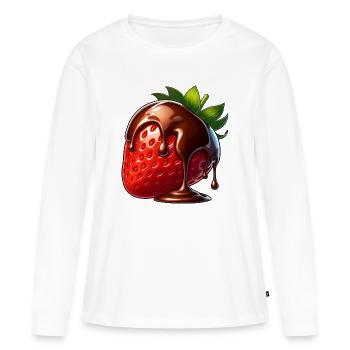 Dessert bonbon fondant au chocolat et aux fraises - T-shirt manches longues Premium bio Femme - blanc - Devant - Julia (174cm)