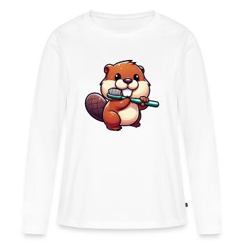Castor - T-shirt manches longues Premium bio Femme - blanc - Devant - Julia (174cm)
