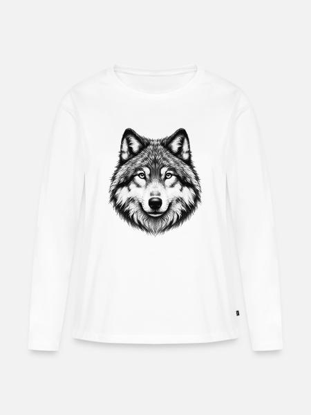 Wolf - Frauen Premium Bio Langarmshirt - Weiß