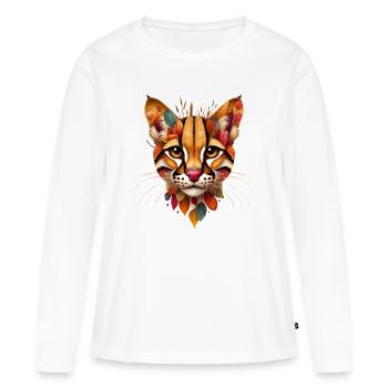 Wildkatze Ocelot,gestaltet aus bunten Blätter - Frauen Premium Bio Langarmshirt - Weiß - Vorne - Julia (174cm)