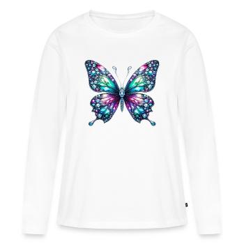 Papillon, Diamant, Diamants, Cristaux, Cristal - T-shirt manches longues Premium bio Femme - blanc - Devant - Julia (174cm)