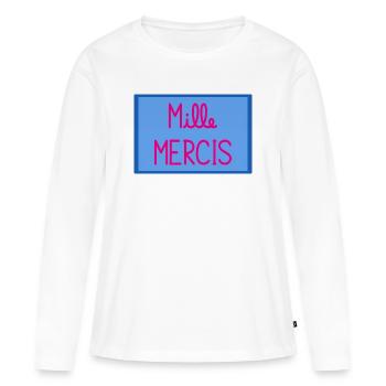MAÎTRESSE. MAITRE. MERCI. MERCI MAÎTRESSE - T-shirt manches longues Premium bio Femme - blanc - Devant - Julia (174cm)