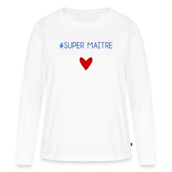MAÎTRE. MAITRE. MERCI. MERCI MAÎTRE. MAITRE - T-shirt manches longues Premium bio Femme - blanc - Devant - Julia (174cm)