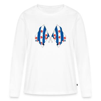 Zwei Flaggen der Provinz Friesland - Frauen Premium Bio Langarmshirt - Weiß - Vorne - Julia (174cm)