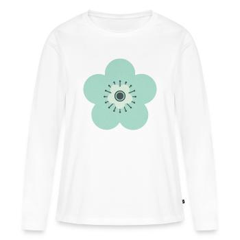 Vert menthe et fleur bleue - T-shirt manches longues Premium bio Femme - blanc - Devant - Julia (174cm)