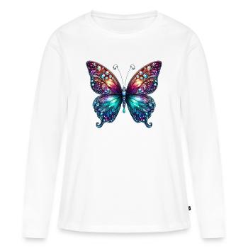 Papillon Diamant Diamants Cristaux Cristal - T-shirt manches longues Premium bio Femme - blanc - Devant - Julia (174cm)