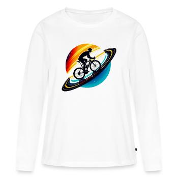 Radfahrer auf dem Saturn - Frauen Premium Bio Langarmshirt - Weiß - Vorne - Julia (174cm)