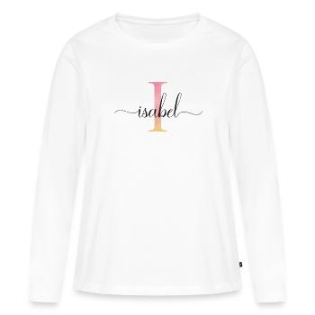 J | Monogramme | Nom | Isabelle |Aquarelle - T-shirt manches longues Premium bio Femme - blanc - Devant - Julia (174cm)