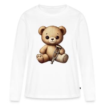 Teddy comme pansement de consolation - jouet câlin avec une jambe en plâtre - T-shirt manches longues Premium bio Femme - blanc - Devant - Julia (174cm)