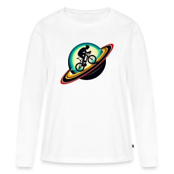Cycliste sur Saturne - T-shirt manches longues Premium bio Femme - blanc - Devant - Julia (174cm)