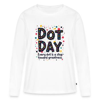 DOT DAY: JEDER DOT IST EIN SCHRITT IN RICHTUNG GRÖSSE - Frauen Premium Bio Langarmshirt - Weiß - Vorne - Julia (174cm)
